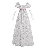 Nuoqi Regency Dresses for Women Long Floral Regency Era Costume Empire Waist Tea Party Dress XXL, White