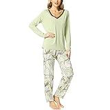 GYS Pajamas Set for Women - Viscose Made from Bamboo, V Neck Long Sleeve Sleepwear with Pants Soft Comfy Pj Lounge Sets, Cantaloupe Green, Large