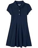 The Children's Place Girls' Short Sleeve Ruffle Polo Dress, Tidal, Medium