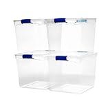 HOMZ 31-Quart Clear Plastic Stackable Storage Bin with Lid Container Box with Latching Handles for Home Garage Organization, Clear (4 Pack)