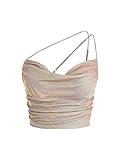 CIDER Glitter Ruched Cowl Neck Tank Crop Top: Pink, M