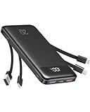 Charmast Power Bank 20000mAh, 20W Fast Charging Portable Charger with Built-in Cables, USB C Battery Pack, Slim Portable Phone Charger Backup Battery for iPhone, Samsung, iPad, More Phones, Tablets