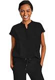 Healing Hands Women's Scrub Top Relaxed Fit Journey Top - 2 Pockets with Knit Details, Dolman Sleeve and Rounded Hem - 2152, M, Black