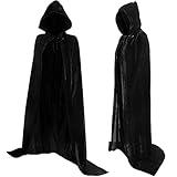 Plymun Halloween Full Length Hooded Cloak, Unisex Velvet Halloween Hooded Cape Cosplay Costume Christmas, Adult Halloween Tunic Hoodies Robe Cosplay Capes (59 Inches, Black)