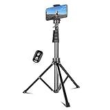 UBeesize 62" Phone Tripod & Selfie Stick, Camera Tripod Stand with Wireless Remote and Phone Holder,Compatible with iPhone Android Phone, Perfect for Selfies/Video Recording/Live Streaming Black