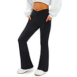 COPYLEAF Women's Flare Yoga Pants with Pockets-V Crossover High Waisted Bootcut Yoga Leggings-Flare Bell Bottom Workout Gym Leggings Black