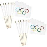 24Pack Olympic Flag Olympic Decorations Olympics Wooden Stick Handheld Flag Olympic Rings Flag 5x8 inch for Olympic Themed Party Decorations Paris Olympics Outdoor Garden Yard Decoration