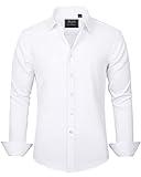 J.VER Men's Dress Shirts Solid Long Sleeve Stretch Wrinkle-Free Formal Shirt Business Casual Button Down Shirts White