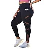 YOHOYOHA Women’s Yoga Pants Plus Size Breathable Mesh Splice Tummy Control Best Long Workout Fitness Pants for 4 Way Stretch