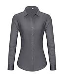 Work Blouses for Women Fashion 2024 Dress Shirts for Women's Long Sleeve Button Down Shirts Stretch Work Office Stain Sheild Blouse Tops No Iron Job Interview Outfits Grey 2XL