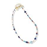 INK + ALLOY Women's Beaded Long Boho Necklace Lucy Multi Mix Seed Bead Statement Necklace Kaleidoscope Collection Handmade Jewelry for the Modern Bohemian (Lapis Blue Choker)