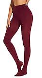 HeyUU Women's 80 Denier Soft Opaque Tights, High Waist Solid Color Footed Pantyhose 20+ Colors burgundy lxl