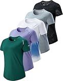 5 Pack: Womens Dry Fit Workout Shirts, Short Sleeve Athletic Gym Tshirts, Ladies Active Long Tees Bulk (Set 7, XX-Large)