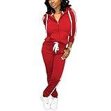 TOPSRANI Womens Two Piece Outfits Casual Sweatsuits Solid Tracksuit Jogging Sweat Suits Matching Jogger Hoodie Pants Set Workout Zip Red S