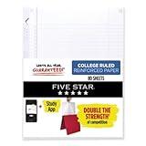 Five Star Loose Leaf Paper + Study App, Notebook Paper, College Ruled Filler Paper, Reinforced, Fights Ink Bleed, 8.5 x 11, 80 Sheets (170102),White