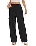 Buauty Women's Wide Leg Cargo Pants High Waisted Trousers Pants Casual Dress Pants with Pockets 2036 Loose Business Clothes Black