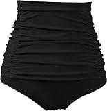 COCOPEAR Women's Ruched High Waisted Bikini Bottom Retro Vintage Swim Short Tankinis Black L/10-12