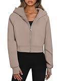 Trendy Queen Womens Zip Up Hoodies Cropped Sweatshirts Fleece Jackets Fall Outfits Casual Hooded Y2k Tops Winter Clothes 2024 CoffeeGrey M