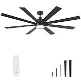 Autoday 72 Inch Large Ceiling Fans with Lights and Remote - Wood/Matte Black Ceiling Fan, Quiet DC Motor, 3 CCT, Modern Dimmable LED Lighting & Large Ceiling Fans for Living Room Patio, Indoor/Outdoor