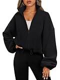 AUTOMET Womens Zip Up Hoodies Oversized Sweatshirts Fleece Bomber Jackets Winter Sweaters Long Sleeve Fall Crop Coats Puffers Sherpa Trendy Fall Outfits Tops Fashion Clothes 2024 Black S