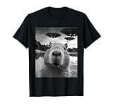 Funny Graphic Capybara Selfie with UFOs Weird T-Shirt