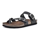 WHITE MOUNTAIN Shoes Gracie Women's Flat Sandal, Black/Leather, 11 M