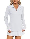 LOMON Women's Long Sleeve Shirts Sun Protection 1/4 Zip Summer Quick Dry Hiking Shirts Quarter Zip Pullover Women（White,XL）