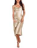 Ekouaer Women's Sleepwear Silk Pajamas Dress Satin Sleeveless Cami Party Dress New Year's Eve Outfits Champagne