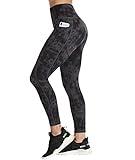 RAYPOSE Womens Workout Leggings with Pockets for Women 7/8 Plus Size Yoga Pants Women Printed Exercise Gym Black Ink Print Small