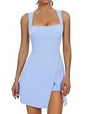 Fengbay Womens Tennis Dress Square Neck Sleeveless Athletic Dress Side Slit Flare Workout Dress