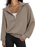 Trendy Queen Womens Half Zip Sweatshirts Quarter Zip Hoodies Pullover Long Sleeve Fleece Shirts Crewneck Fall Outfits Clothes Teen Girls Winter Fashion Clothes 2024 CoffeeGrey S