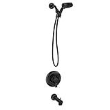 Moen Meena Matte Black Single Handle Modern Shower Faucet with Handshower and Tub Spout for Bathtub (Valve Included), 82618BL