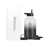 H2 Hydrology Sport Water Bottle 3 LIDS (Straw Lid & Spout Lid) | Double Wall Vacuum Insulated Stainless Steel Wide Mouth | Sports Hot & Cold Leak Proof Sweat Free Thermos (64 oz, Night & Day)