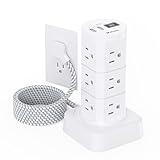 Power Strips with Surge Protection, Flat Plug Power Strip with 12 Outlets 4 USB Ports, Surge Protector Tower 1875W/15A 1080J, 6Ft Extension Cord with Multiple Outlets, Office Supplies, Dorm Essentials