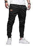 JMIERR Mens Cotton Drawstring Cargo Pants - Outdoor Hiking Gym Twill Joggers with Pockets for Men, US 36(L), Black