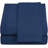 Twin XL Sheet Set - Knit Jersey 100% Cotton Breathable & Cooling Sheets - Dorm Room, Hospital & Split King Bed Sheets - Comfy Sheets - Deep Pockets - Bed Sheets - Twin XL Sheets (Navy Blue, Twin XL)