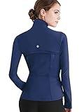 Lock and Love LL WJC3024 Women's Running Shirt Full Zip Workout Track Jacket with Thumb Holes M NAVY