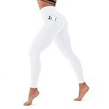 CHARMKING High Waisted Leggings for Women Soft Tummy Control Pants Non See Through Workout Yoga Pants for Running Reg & Plus Size(White, Small-Medium,Pocket)