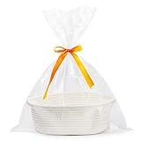 Pro Goleem Small Woven Basket with Gift Bags and Ribbons Durable Baskets for Fathers Day Gift Empty Small Rope Basket for Storage 12"X 8" X 5" Baby Toy Basket with Handles, White