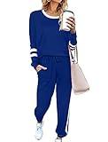 Aloodor Womens Lounge Sets 2 Piece Sweatsuits Sets Casual Loungewear Clothing Blue 3XL