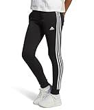 adidas Women's Essentials 3-Stripes French Terry Cuffed Pants, Black/White, Large