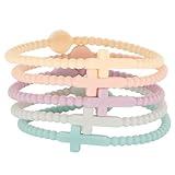 Fuqimanman2020 5Pcs Cross Silicone Bracelets Colorful Jesus Rubber Bracelets Faith Religious Christian Jewelry for Women-Dreamy