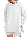 ANRABESS Womens Oversized Sweatshirt Crewneck Long Sleeve Tunic Pollover Shirts Side Zipper Hoodie Sweater 2024 Fall Clothes White Medium