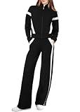 XIEERDUO Lounge Sets for Women 2024 Zip Up Sweatshirt Sweatpants Two Piece Sweatsuits Winter Outfits Tracksuit Black M