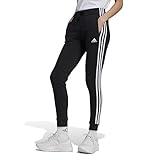 adidas Women's Essentials 3-Stripes Fleece Pants, Black/White, Large