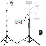 Phone Tripod Stand, 85" Tall Cellphone Tripod with Gooseneck Remote, Flexible Tripod Stand for iphone, Portable Phone Stand Tripod for Recording, Compatible with iPhone 14 13 12 pro Android Cell phone