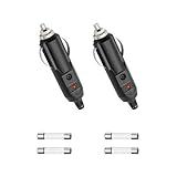 Dickno 2PCS Cigarette Lighter Male Plug, 12V Aux Socket Plug Cigarette Lighter Replacement with 15A 20A Fuse, 24V Power Adapter Socket with Indicator, Car Cigarette Lighter Plug