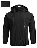 COOFANDY Mens Packable Rain Jacket with Hood Breathable Rain Jacket Big and Tall for Running Cycling Black