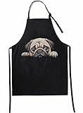 InnoBeta Pug Apron for Pug Lovers, Pug Gifts for Women/Men, Cute Pug Dog Head Funny Apron for Pug Owners & Lovers, Apron with Pockets and Adjustable Neck Strap