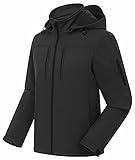 CREATMO US Men's Water Repellent Coat Softshell Fleece Lined Reflective Jacket with Removable Hood Grey XL